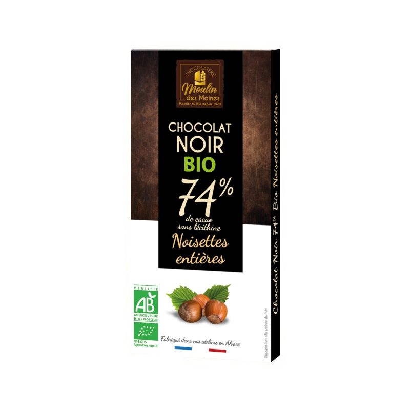 Chocolat noir noisettes 100g Moulin des Moines Moulin des Moines  dans votre magasin bio en ligne Etiketbio.eu