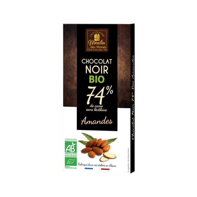 Chocolat noir amandes 100g Moulin des Moines