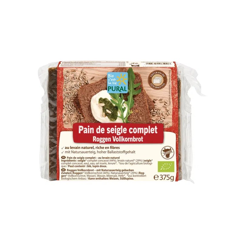 Pain complet seigle bio 375g Pural Puraliment  dans votre magasin bio en ligne Etiketbio.eu