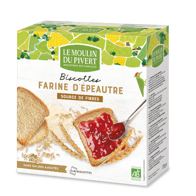 Biscottes épeautre bio 270g Moulin du Pivert Moulin du Pivert  dans votre magasin bio en ligne Etiketbio.eu