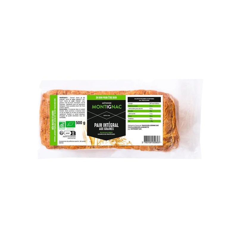 Pain intégral graines bio 500g Belledonne Montignac  dans votre magasin bio en ligne Etiketbio.eu