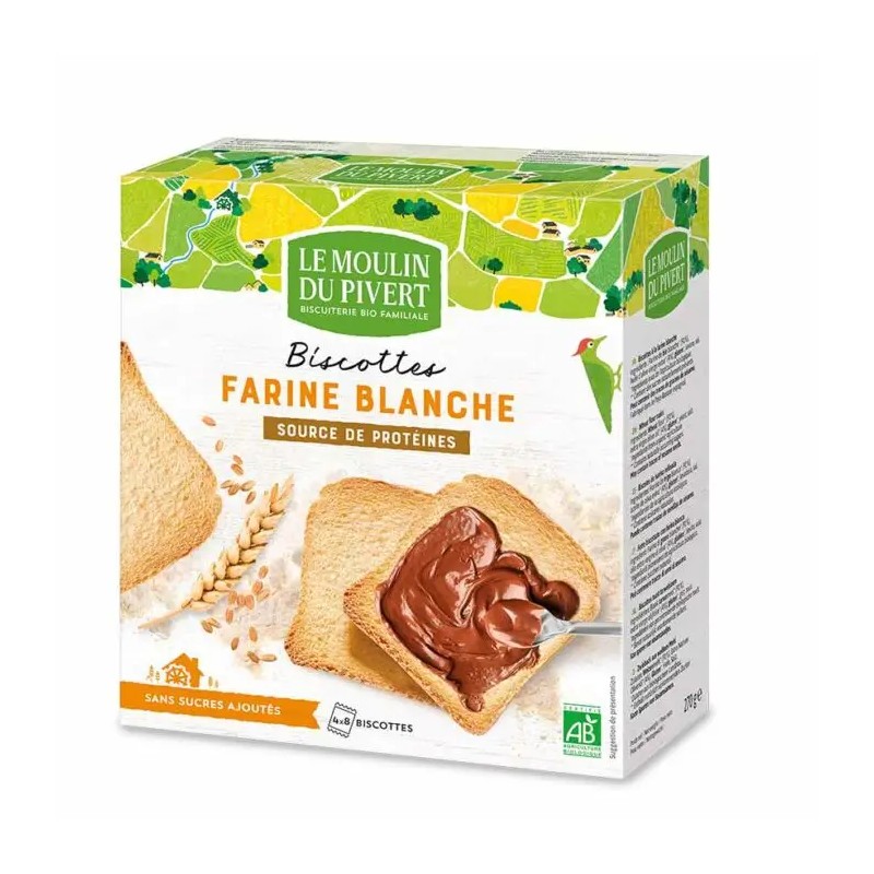 Biscottes blanches huile d’olive 270g Moulin du Pivert Moulin du Pivert  dans votre magasin bio en ligne Etiketbio.eu