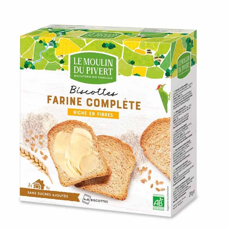 Biscottes complètes bio huile d’olive 270g Moulin du Pivert