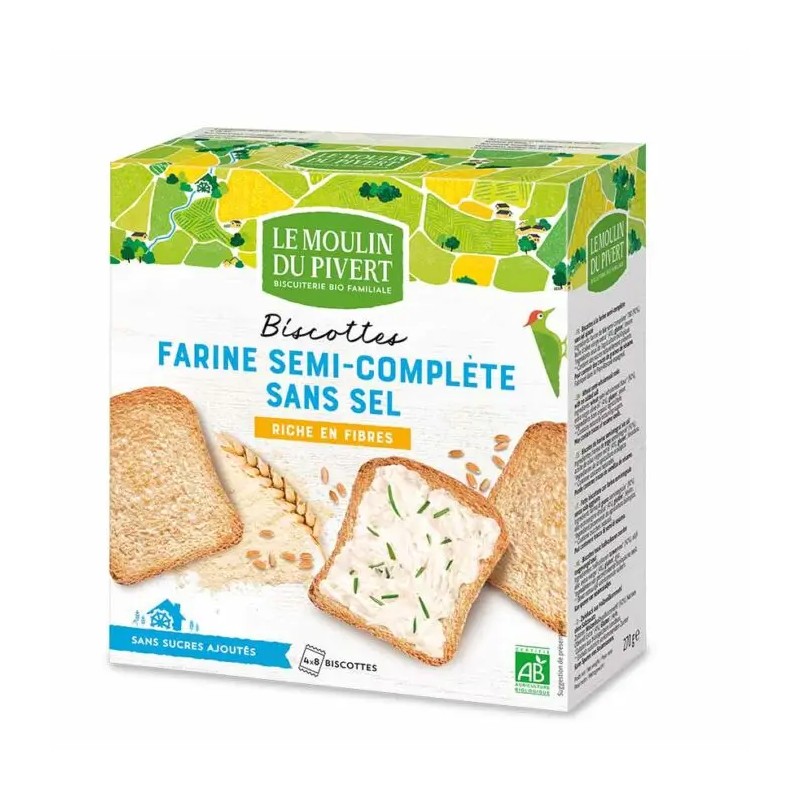 Biscottes bises sans sel bio 270g Moulin du Pivert