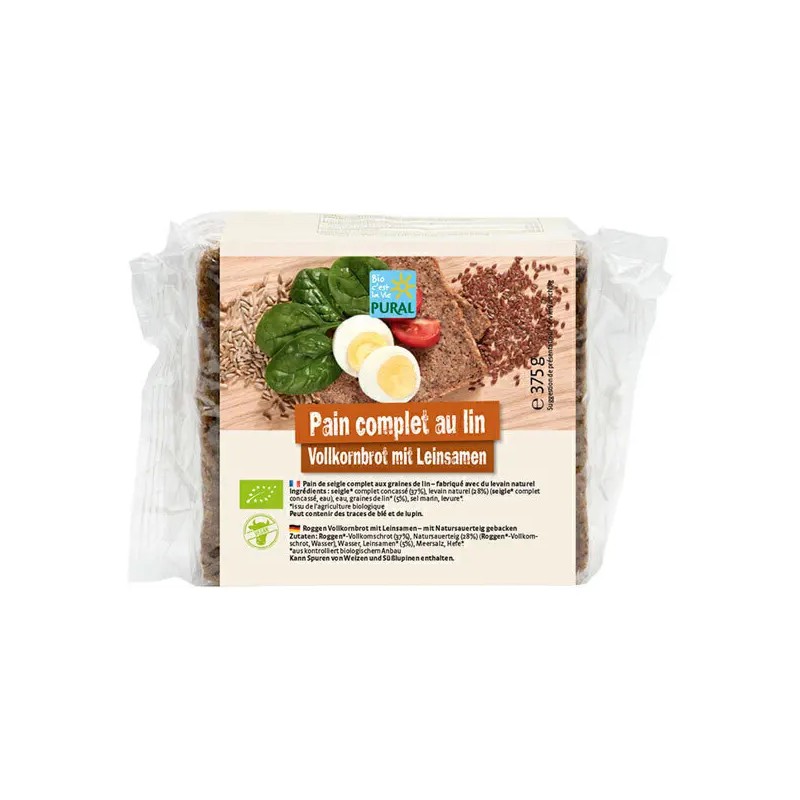 Pain complet lin Pural 375g Puraliment  dans votre magasin bio en ligne Etiketbio.eu