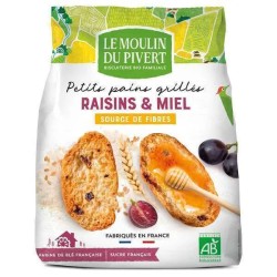 Petits pains grillés miel raisins bio 225g Moulin du Pivert Moulin du Pivert  dans votre magasin bio en ligne Etiketbio.eu