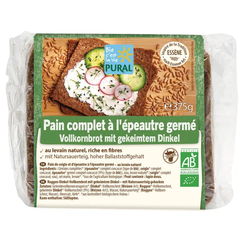 Pain épeautre germé bio 375g – Pural Puraliment  dans votre magasin bio en ligne Etiketbio.eu