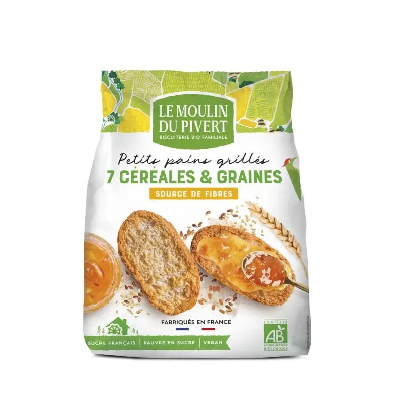 Petits pains grillés céréales graines bio 225g Pivert Moulin du Pivert  dans votre magasin bio en ligne Etiketbio.eu