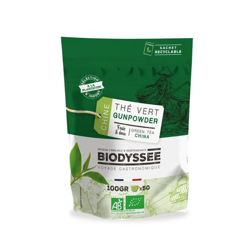 Thé vert Gunpowder Biodyssée 100g Biodyssée  dans votre magasin bio en ligne Etiketbio.eu