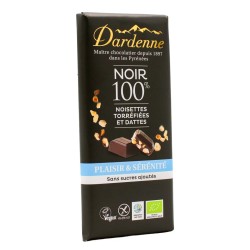 Tablette chocolat noir 100% eclats de noisette torrefies (90g) Dardenne  dans votre magasin bio en ligne Etiketbio.eu