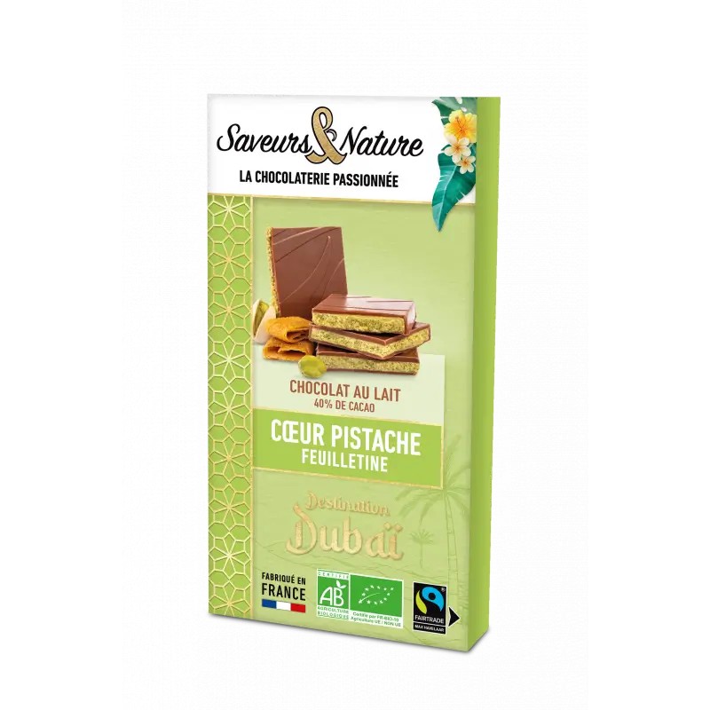 Chocolat au lait pistache bio 92g – Saveurs & Nature