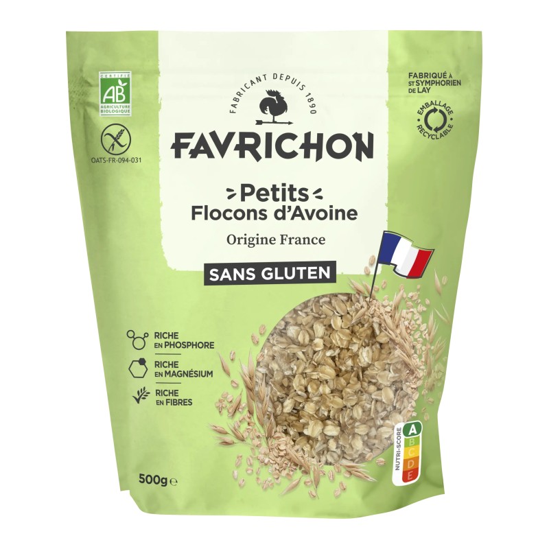Petits flocons d'avoine sans gluten 500g Favrichon  dans votre magasin bio en ligne Etiketbio.eu