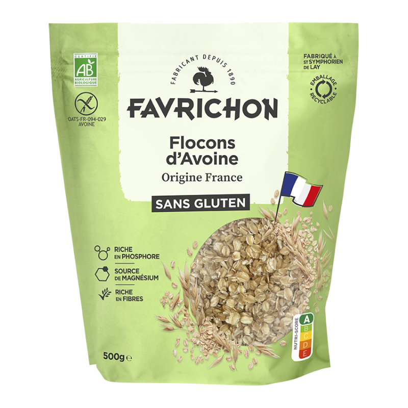 Flocons d’avoine bio France 500g Favrichon Favrichon  dans votre magasin bio en ligne Etiketbio.eu