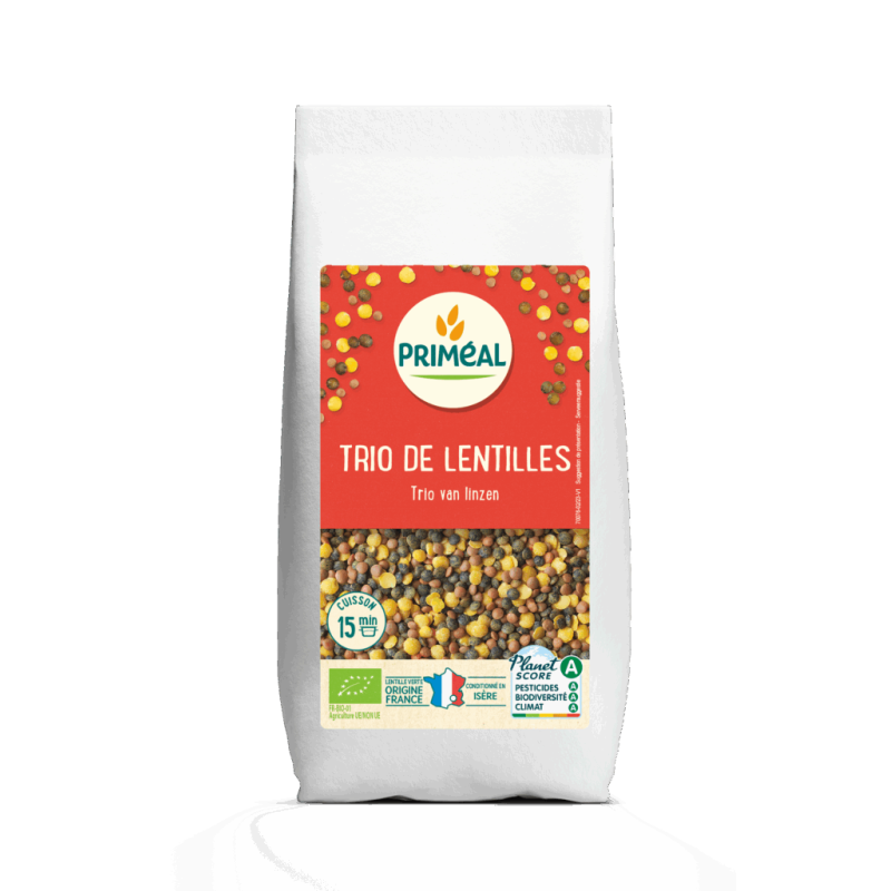 TRIO DE LENTILLES (500G) PRIMEAL Priméal  dans votre magasin bio en ligne Etiketbio.eu