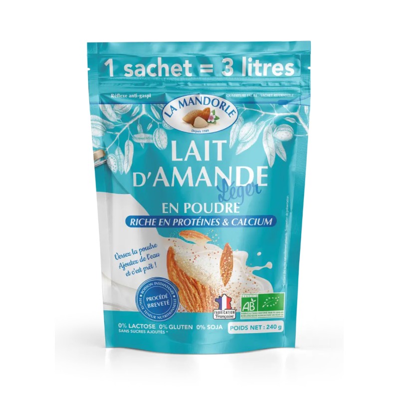 Lait d’amande léger poudre 240g - La Mandorle La Mandorle  dans votre magasin bio en ligne Etiketbio.eu