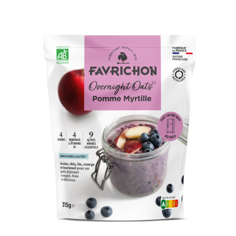 Overnight Oats Pomme Myrtille Favrichon 315g Favrichon  dans votre magasin bio en ligne Etiketbio.eu