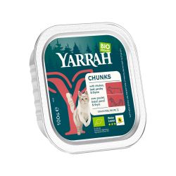 Bouchées chat poulet bœuf bio Yarrah 100g Yarrah  dans votre magasin bio en ligne Etiketbio.eu