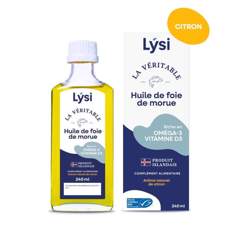 Huile foie de morue citron Lysi 240ml Lysi oméga  dans votre magasin bio en ligne Etiketbio.eu