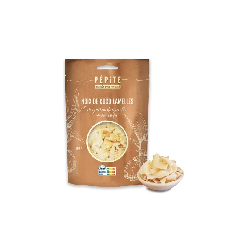 Noix de coco bio en lamelles 100g Pépite Pépite  dans votre magasin bio en ligne Etiketbio.eu