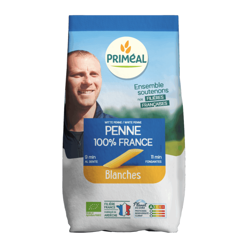 Pennes blanches bio 500g Priméal - Blé français Priméal  dans votre magasin bio en ligne Etiketbio.eu