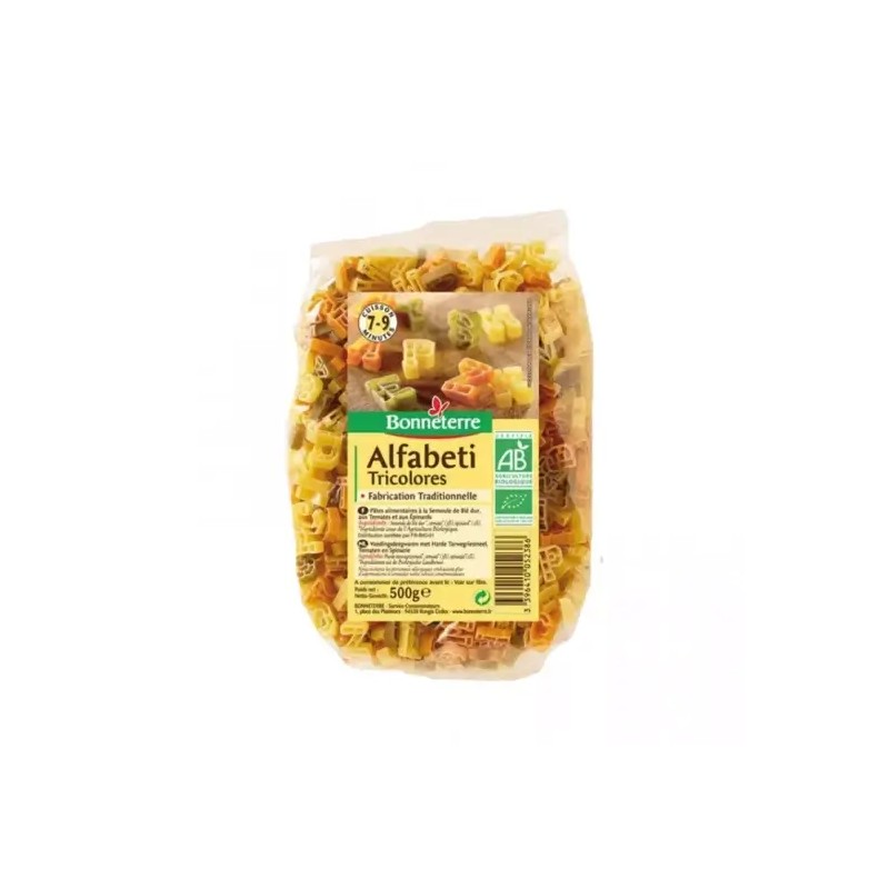 Alfabeti tricolores bio 500g Bonneterre Bonneterre  dans votre magasin bio en ligne Etiketbio.eu