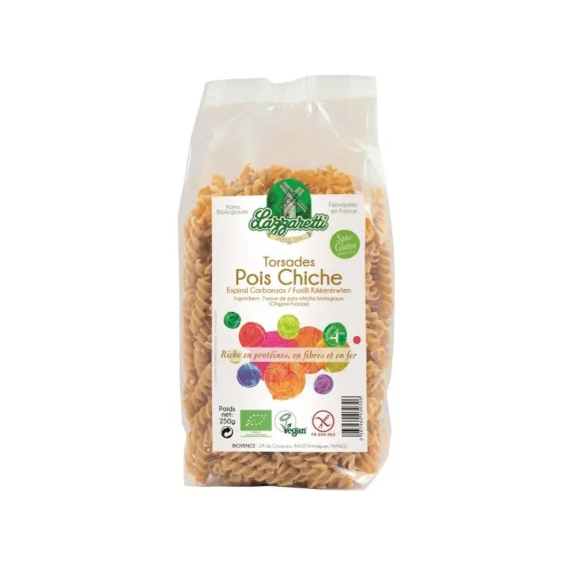 Torsades pois chiches bio 250g Lazzaretti Lazaretti  dans votre magasin bio en ligne Etiketbio.eu