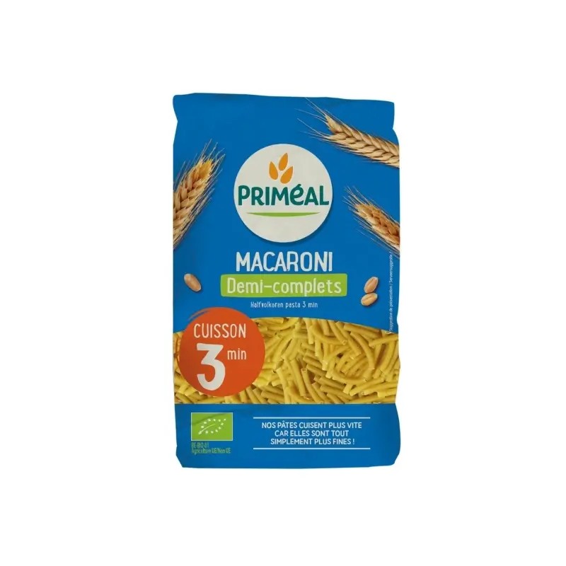 Macaronis demi-complets 3 min bio Priméal Priméal  dans votre magasin bio en ligne Etiketbio.eu