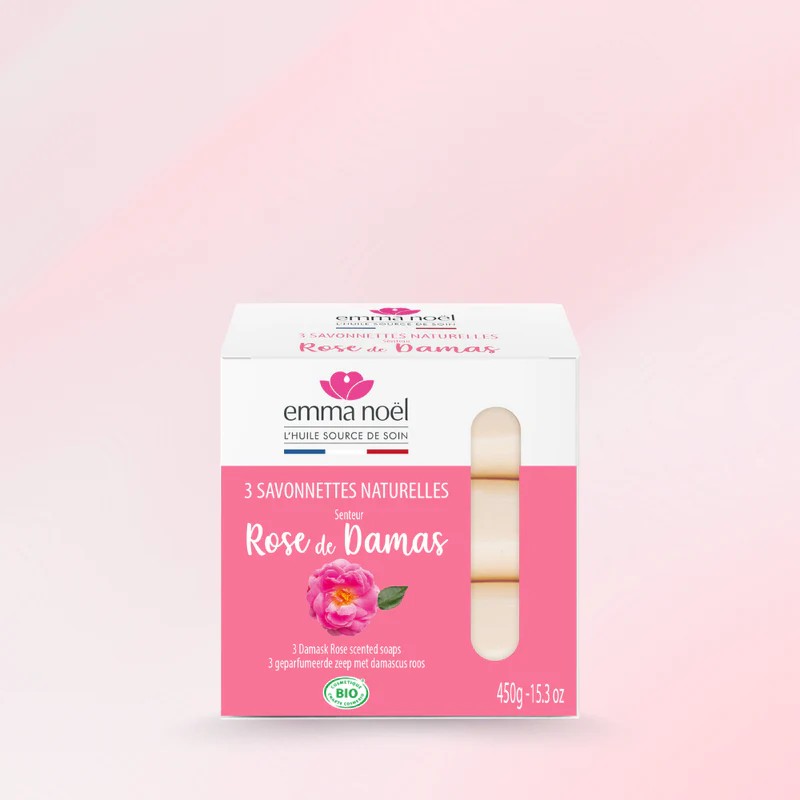 Savonnettes Rose de Damas Bio 3x150g Emma Noël Emma Noël  dans votre magasin bio en ligne Etiketbio.eu