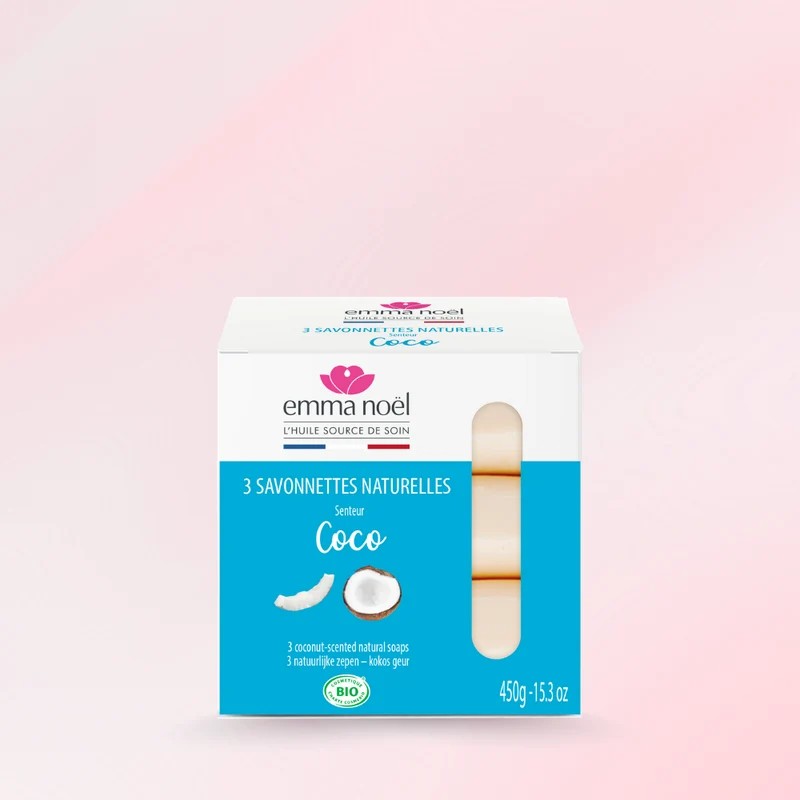 Savonnettes Coco Bio 3x150g Emma Noël Emma Noël  dans votre magasin bio en ligne Etiketbio.eu