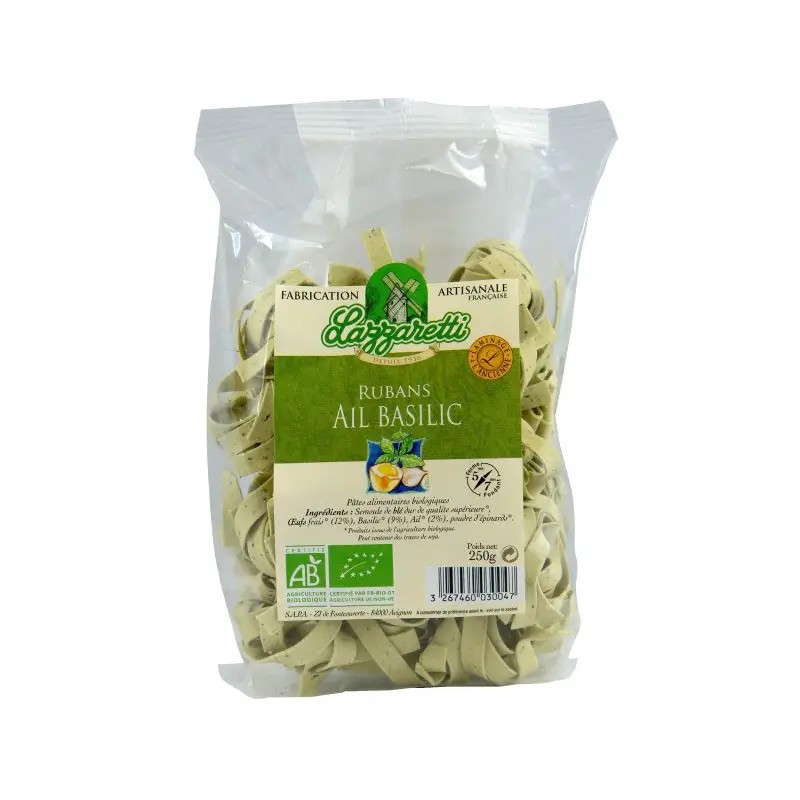 Rubans basilic et ail bio 250g Lazzaretti Lazaretti  dans votre magasin bio en ligne Etiketbio.eu