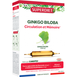 Ginkgo biloba bio 20 ampoules Superdiet Super Diet  dans votre magasin bio en ligne Etiketbio.eu