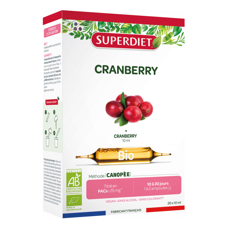 Cranberry bio 20 ampoules Super Diet Super Diet  dans votre magasin bio en ligne Etiketbio.eu