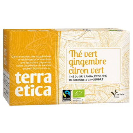 The vert gingembre citron vert 20 sachets Terra Etica  dans votre magasin bio en ligne Etiketbio.eu