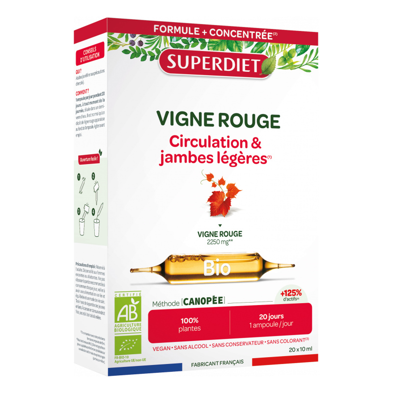 Vigne rouge bio 20 ampoules Super Diet Super Diet  dans votre magasin bio en ligne Etiketbio.eu