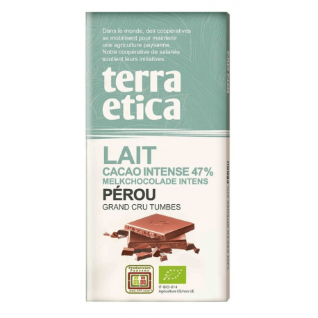 Chocolat lait 47 perou 100g Terra Etica dans votre magasin bio en ligne Etiketbio.eu Chocolat lait 47 perou 100g Terra Etica dans votre magasin bio en ligne Etiketbio.eu