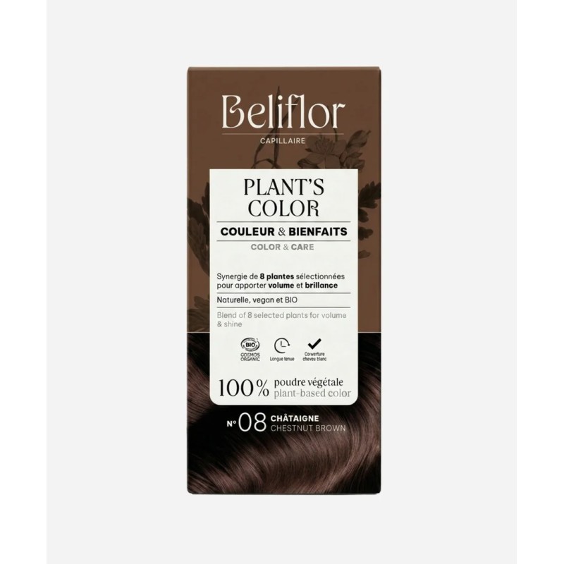 Coloration végétale n°8 Châtaigne Beliflor Beliflor  dans votre magasin bio en ligne Etiketbio.eu