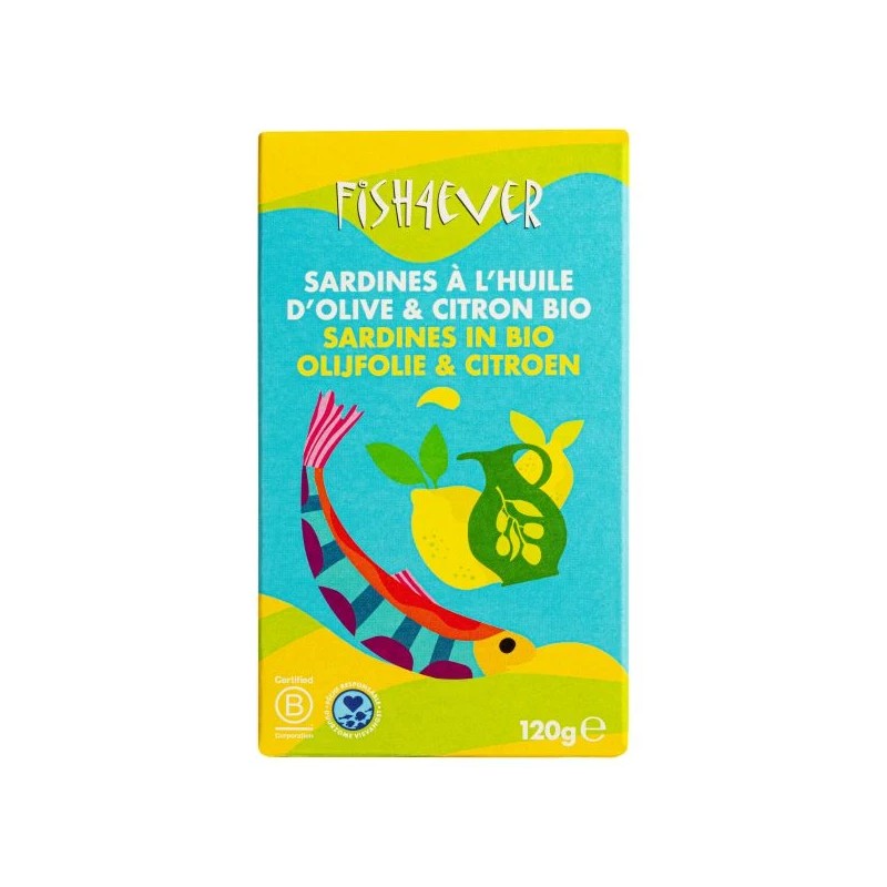 Sardines huile d'olive citron 120g Fish4Ever Fish4ever  dans votre magasin bio en ligne Etiketbio.eu
