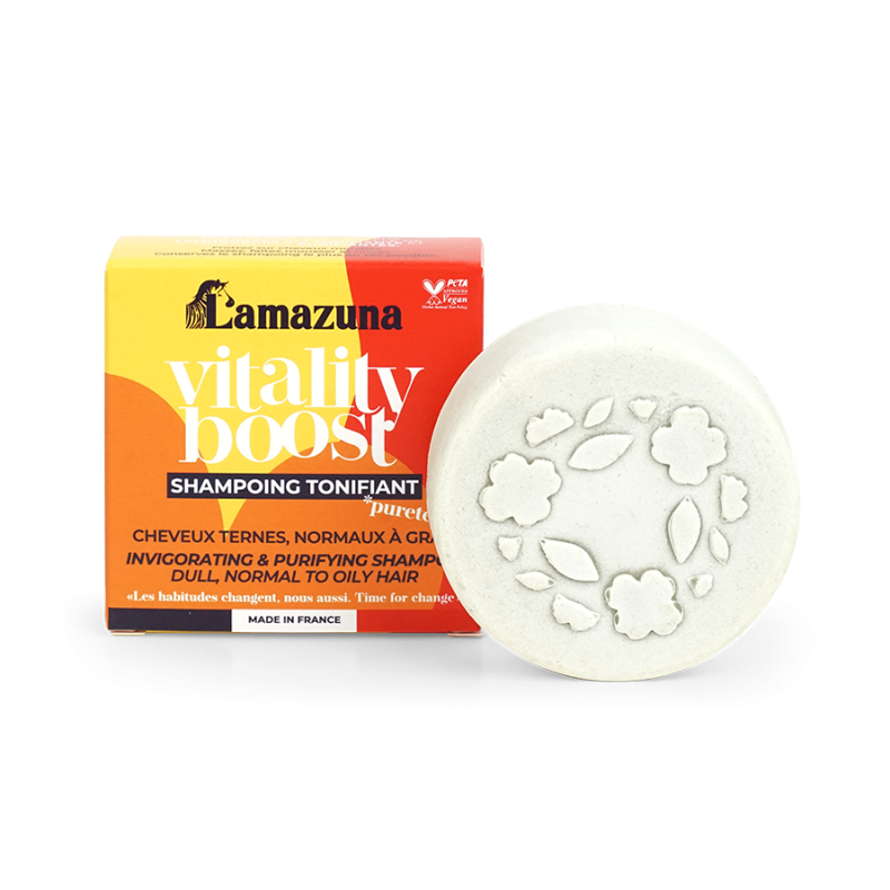 Shampoing solide tonifiant Vitality Boost Lamazuna  dans votre magasin bio en ligne Etiketbio.eu