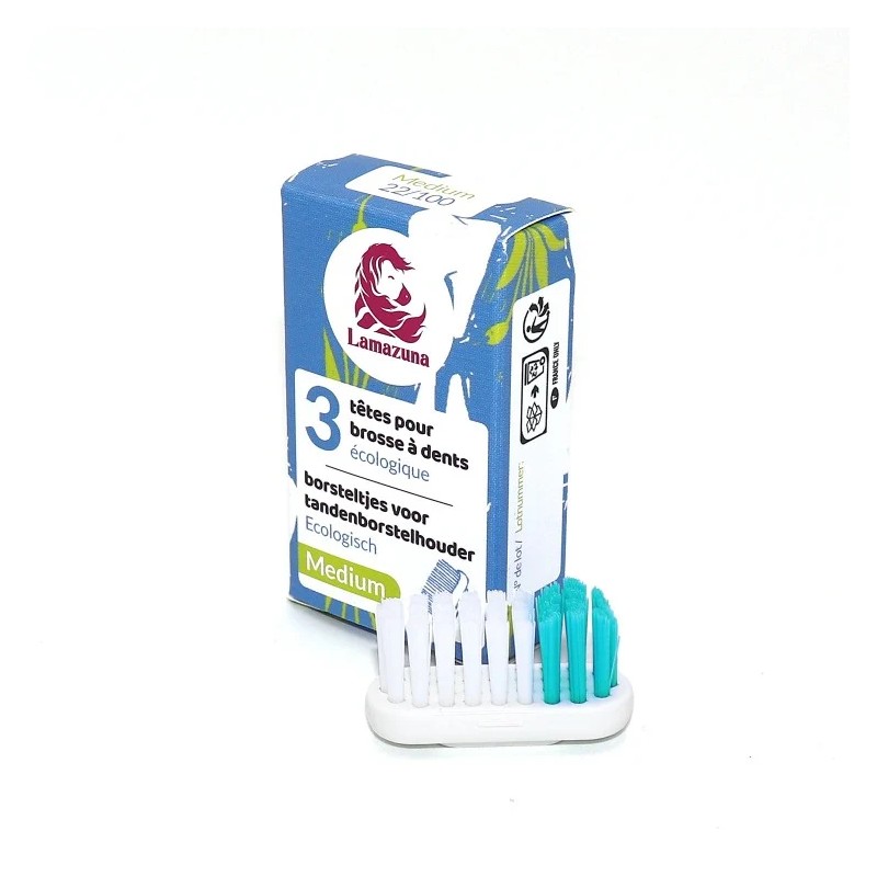 3 têtes de brosse à dents medium Déclic Lamazuna  dans votre magasin bio en ligne Etiketbio.eu