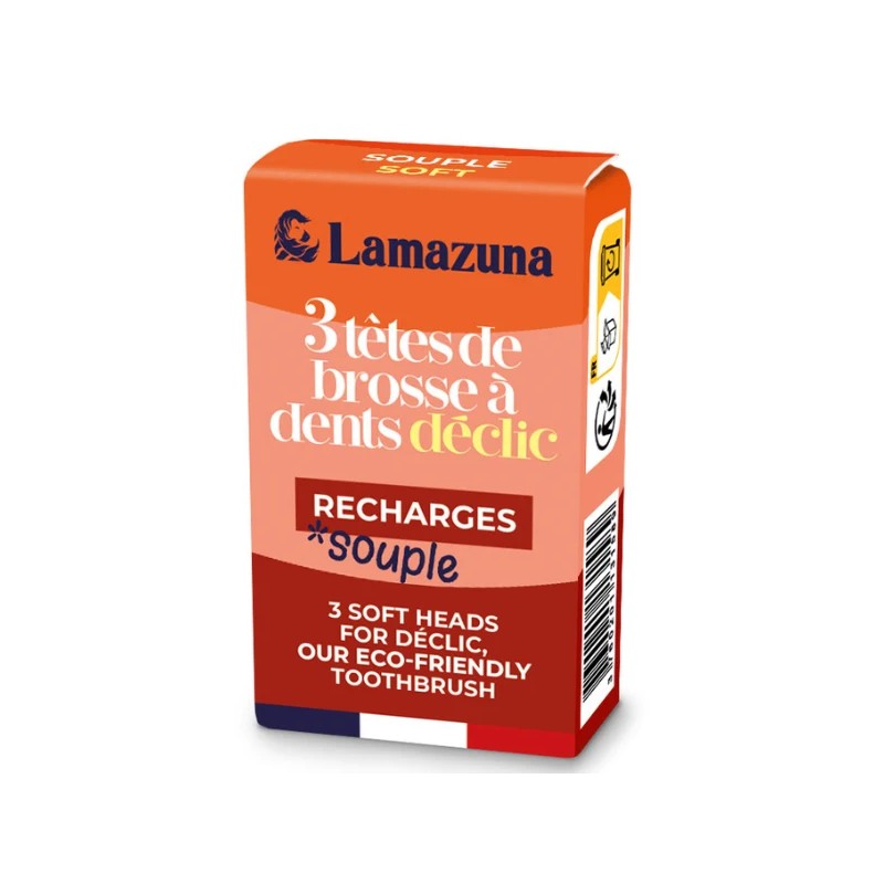 3 têtes de brosse à dents souple Déclic Lamazuna  dans votre magasin bio en ligne Etiketbio.eu