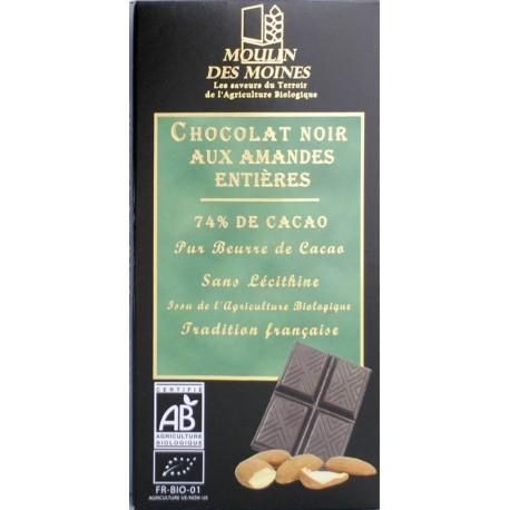 Chocolat noir et amandes entieres 74% de cacao 100g Moulin des Moines dans votre magasin bio en ligne Etiketbio.eu Chocolat noir et amandes entieres 74% de cacao 100g Moulin des Moines dans votre magasin bio en ligne Etiketbio.eu