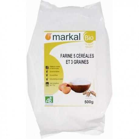 FARINE 5 CEREALES 3 GRAINES 500G MARKAL  dans votre magasin bio en ligne Etiketbio.eu