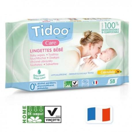 58 Lingettes bébé 100% compostable sans parfum - Tidoo