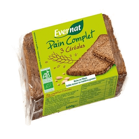 Pain complet 3 cereales 500g Evernat  dans votre magasin bio en ligne Etiketbio.eu