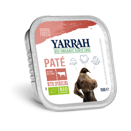 Barquette chien boeuf spiruline 150g Yarrah dans votre magasin bio en ligne Etiketbio.eu Barquette chien boeuf spiruline 150g Yarrah dans votre magasin bio en ligne Etiketbio.eu
