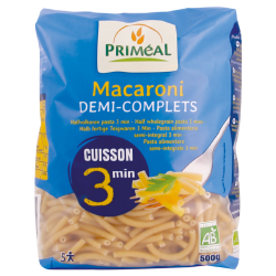 Macaronis 1/2 complets cuisson rapide 500g Priméal  dans votre magasin bio en ligne Etiketbio.eu
