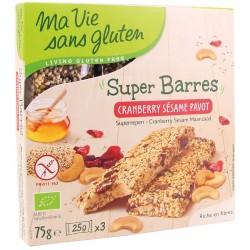 Super barre sesame cranberrie pavot 75g Ma Vie Sans Gluten  dans votre magasin bio en ligne Etiketbio.eu