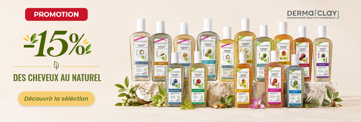 Promotion Dermaclay : -15 % sur une sélection de shampooings naturels
