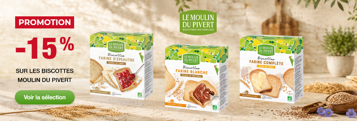 Promotion -15% sur les Biscottes Moulin du Pivert