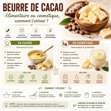 Beurre de cacao : alimentaire ou cosmétique, comment l'utiliser ?